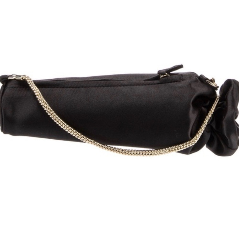 Edie Parker NWT Black Satin “blunt” Wristlet with Gold Chain